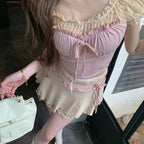 Knitted Lace Top A-Line Skirt Sweet Two-piece Set   HA2024