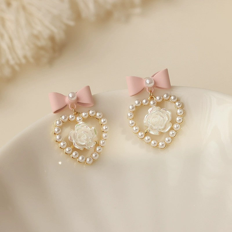Pearl bow earrings   HA1797