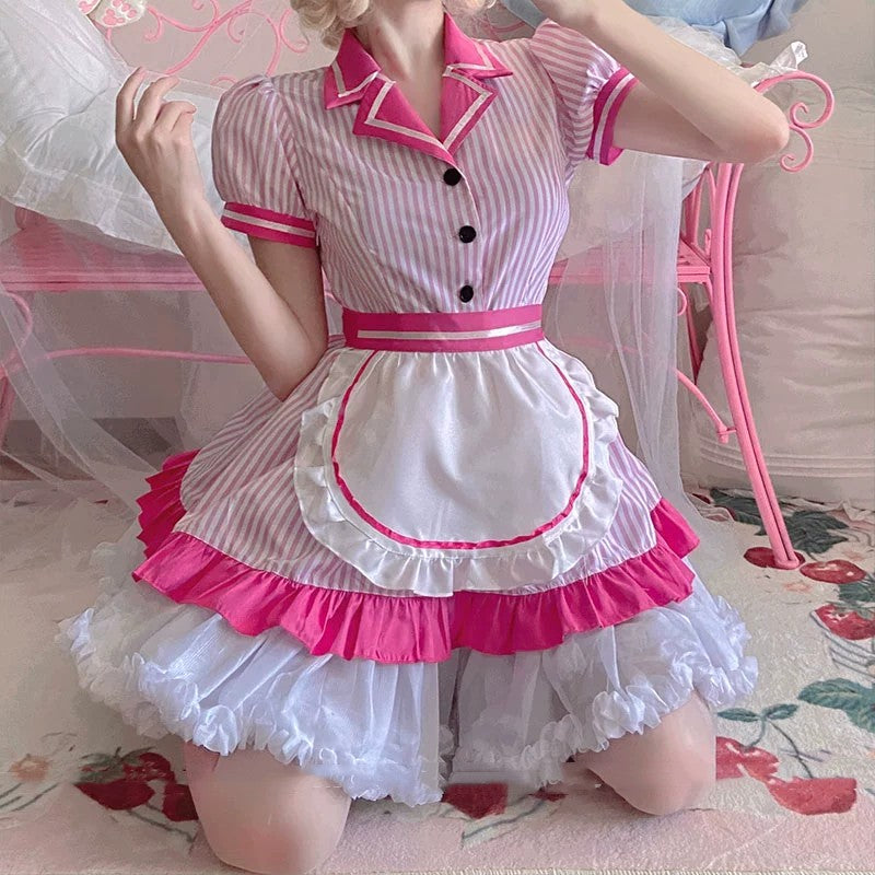 Striped Uniform Lolita Apron  HA2081