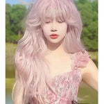 Pink long curly hair big wave wig   HA1976