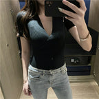 Short-sleeve skinny low-cut tank top   HA1832