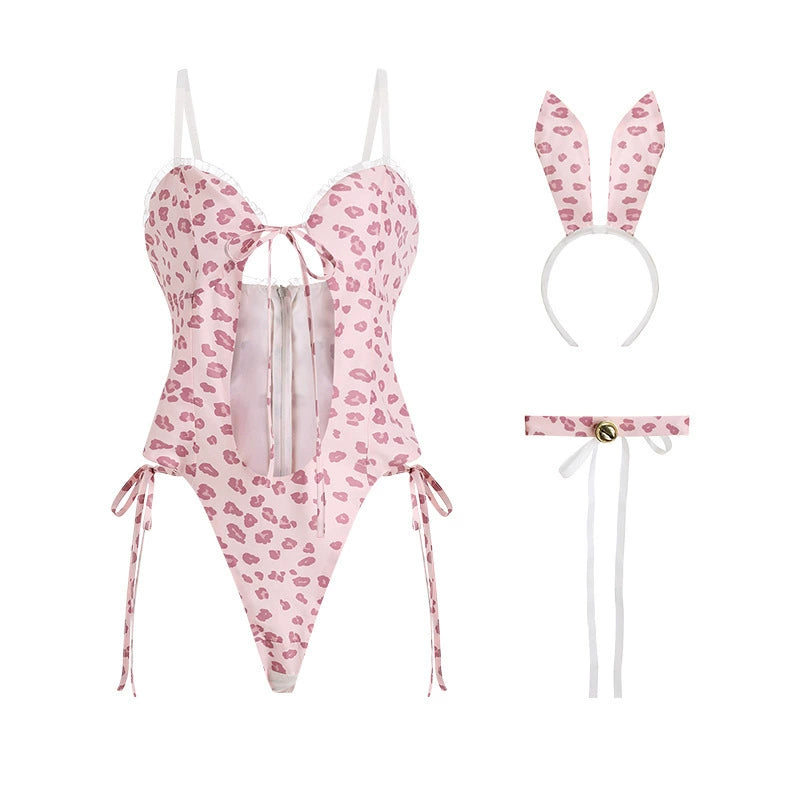 Pink Leopard Open Crotch Onesie Uniform HA2136