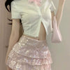 Pink Sequin Low Waist Cake Dress   HA1911