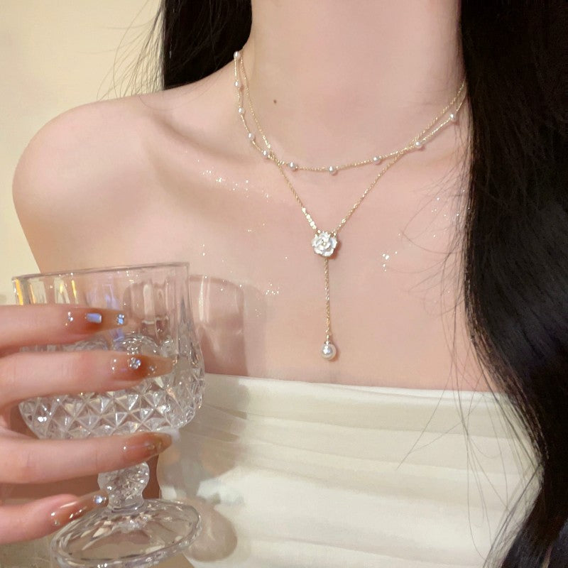 Women's double tassel pearl necklace   HA2142