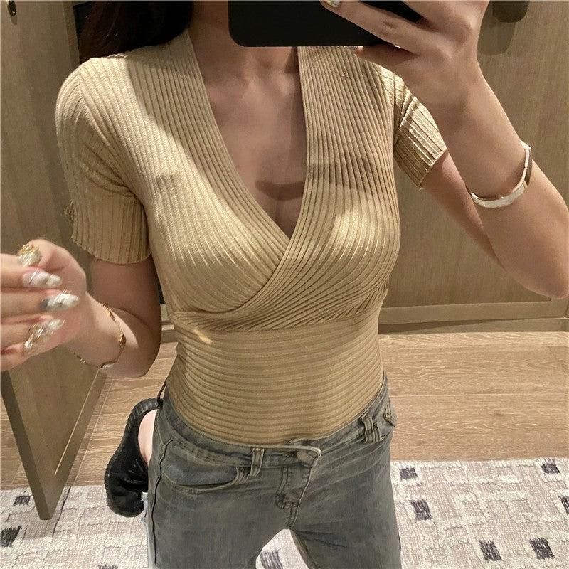 Short-sleeve skinny low-cut tank top   HA1832