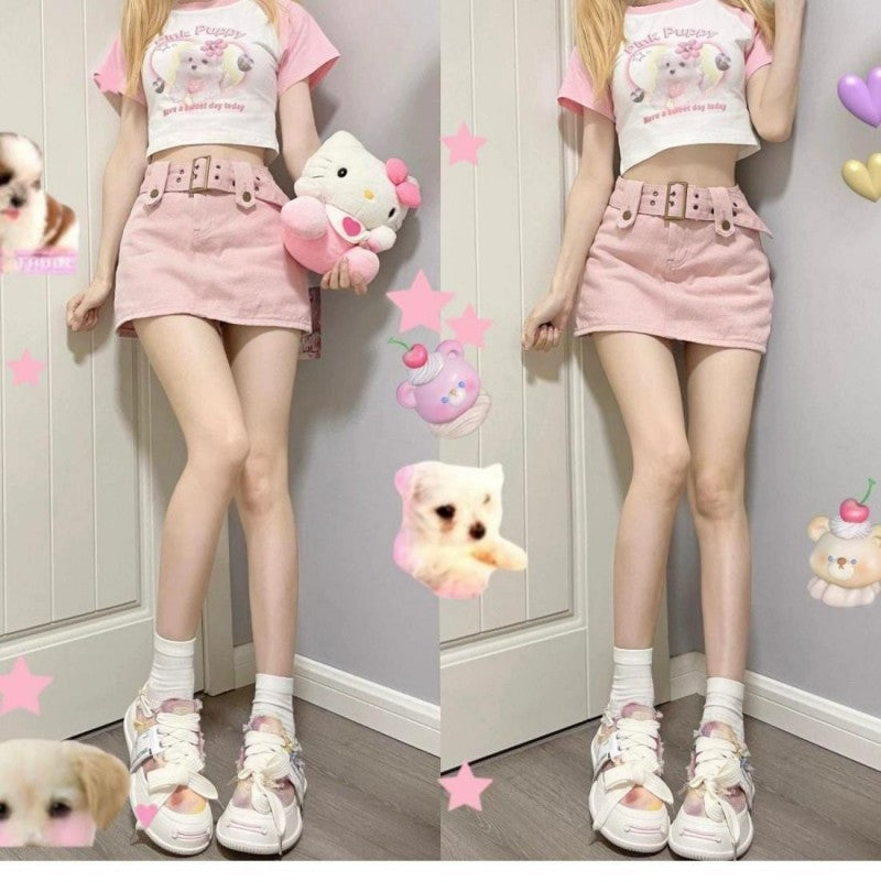 Love puppy print short-sleeved white T-shirt   HA2129