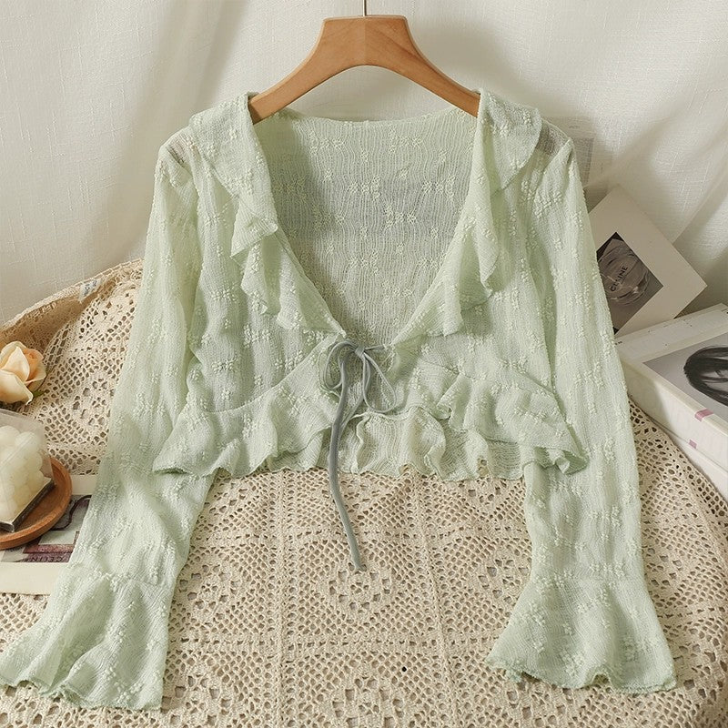 Ruffle Tie Sun Protection Cardigan   HA1786
