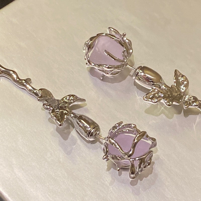 Purple Mineral Rose Earrings   HA1791