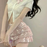 Pink Sequin Low Waist Cake Dress   HA1911