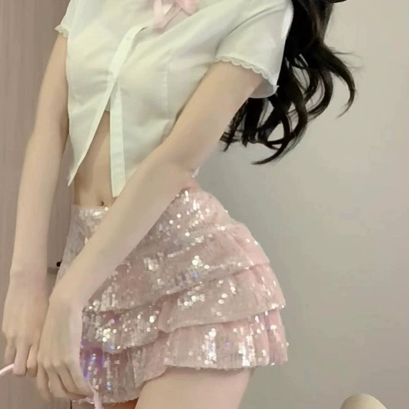 Pink Sequin Low Waist Cake Dress   HA1911