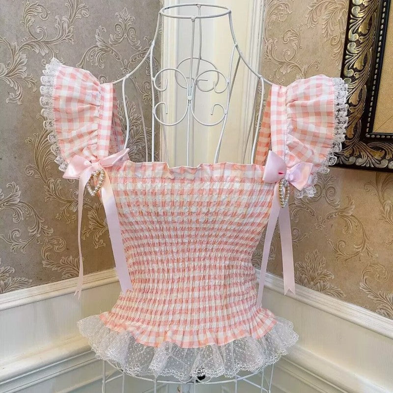 Plaid Bow Heart Tank Top   HA1822