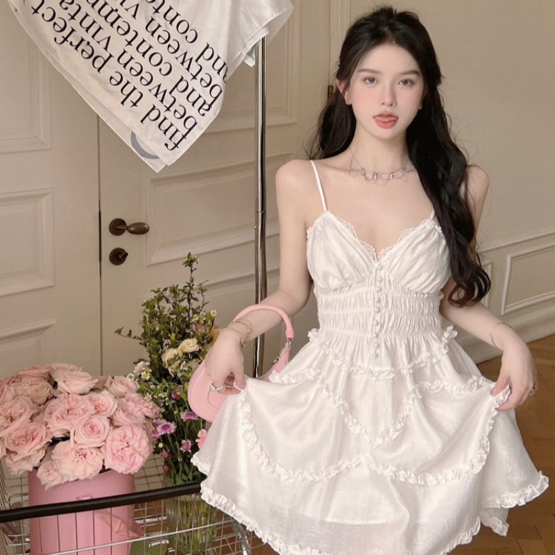 White suspender dress   HA2201