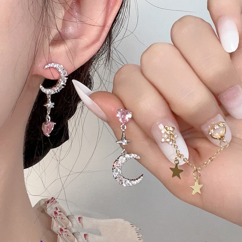 Pink Diamond Heart Star Moon Earrings   HA1880