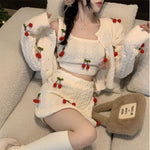 Three-piece twist-knit cardigan skirt   HA2205