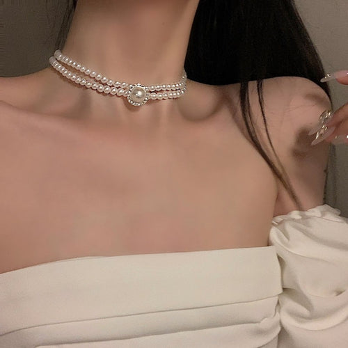 Double Pearl Necklace   HA1820