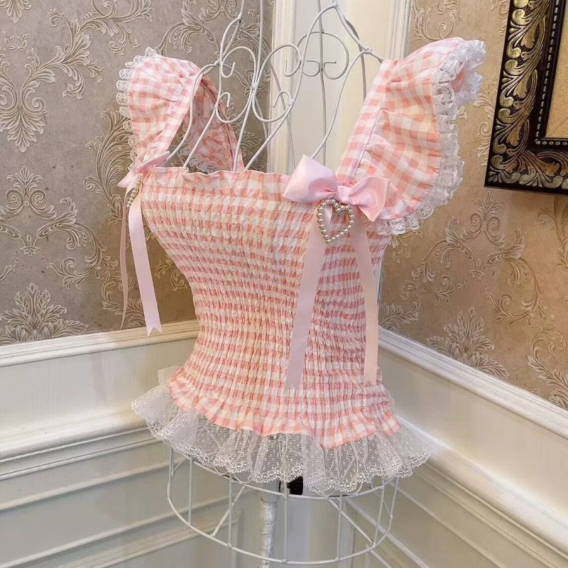 Plaid Bow Heart Tank Top   HA1822