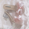 Sweet bow furry chunky heel sandals   HA1913