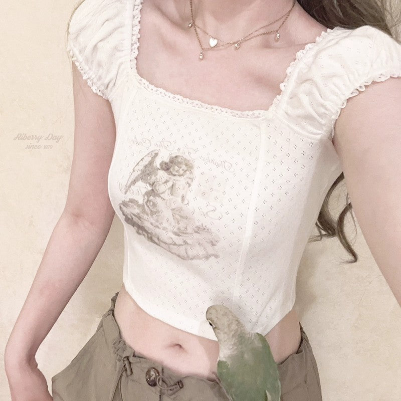 Praying Angel Cutout Collar Tank Top   HA1967