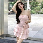 Pink One Shoulder Strapless Dress   HA1863