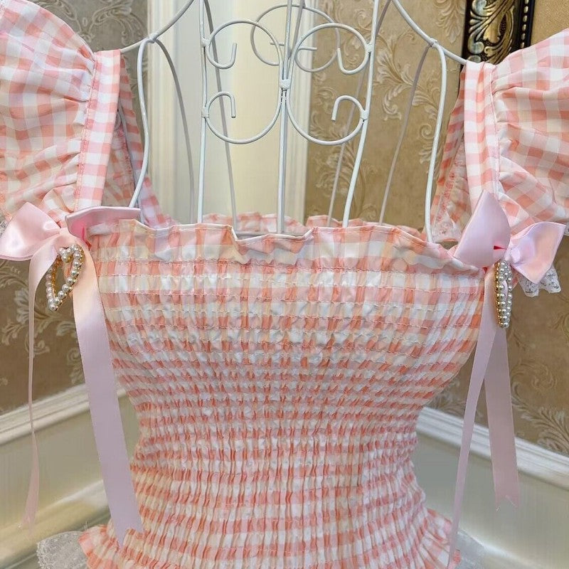 Plaid Bow Heart Tank Top   HA1822