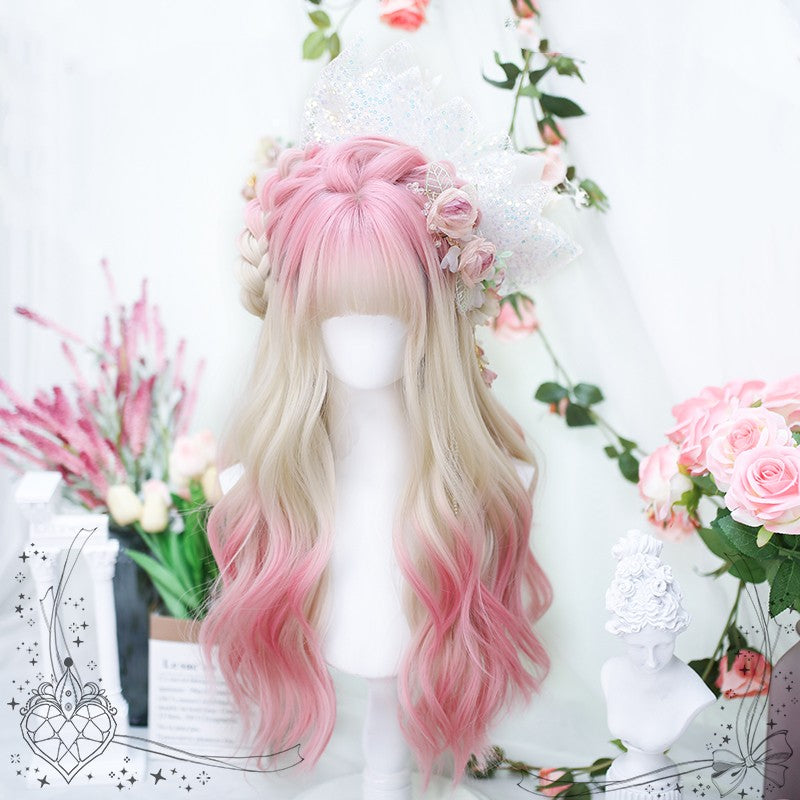 Peach pink natural long curly hair   HA1837