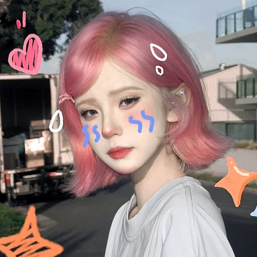 Pink short hair wig   HA1890