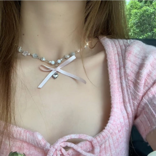 Crystal Star Pearl Necklace HA1821