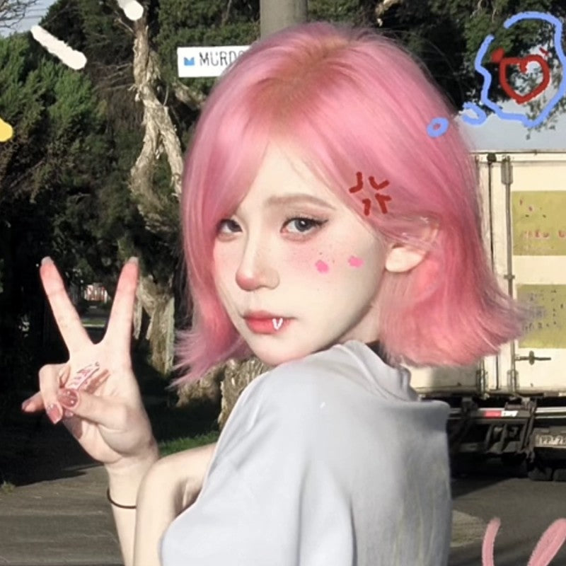 Pink short hair wig   HA1890