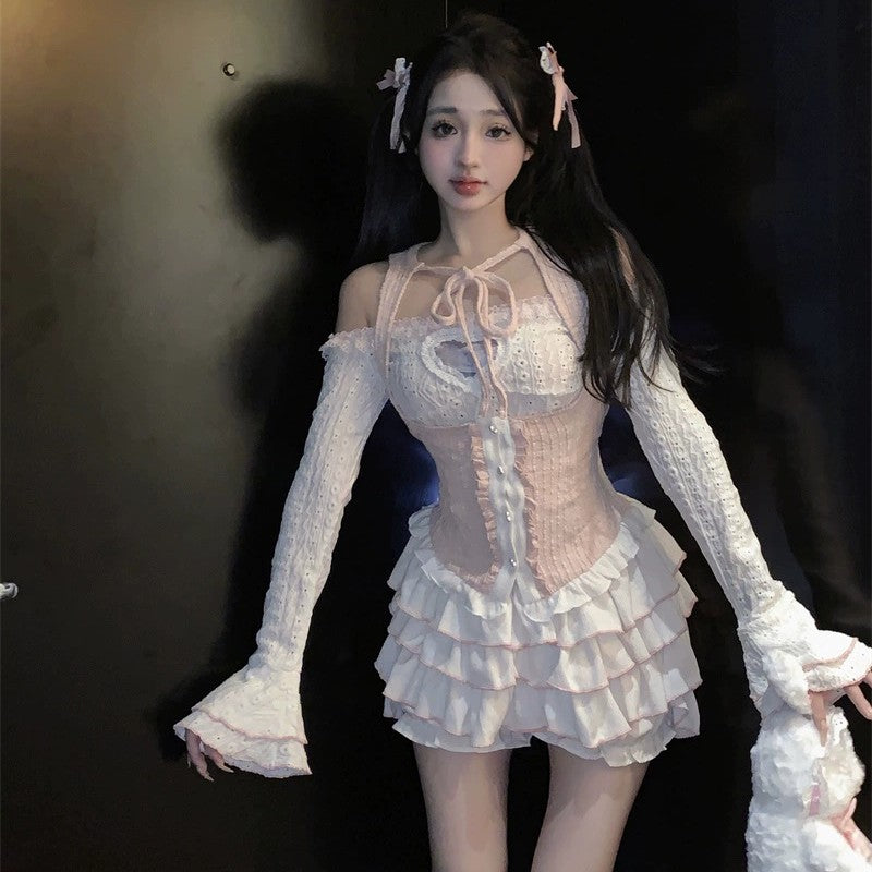 Autumn ruffled skirt three piece set   HA2137