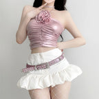 High waist slim bud short skirt two piece set   HA2069