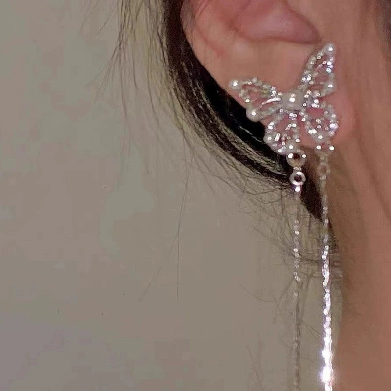 Butterfly Long Tassel Chain Earrings   HA1882