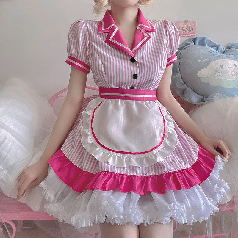 Striped Uniform Lolita Apron  HA2081