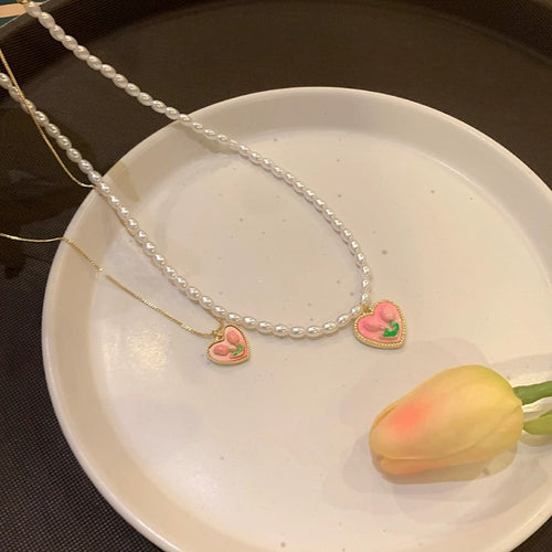 Pink Flower Pendant Clavicle Necklace   HA2071