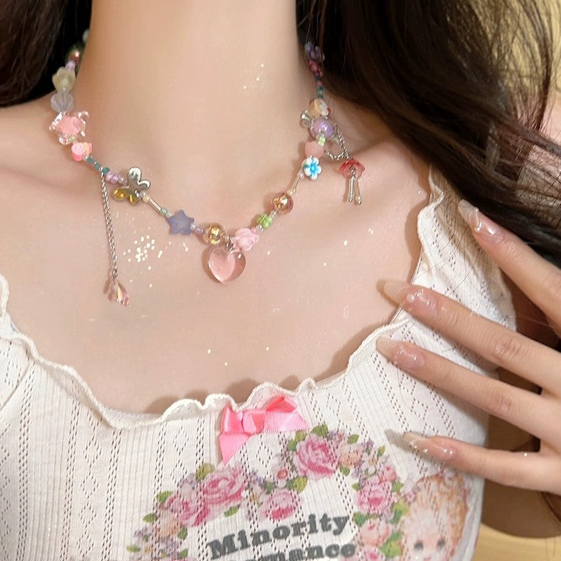 Colorful Beaded Heart Candy Necklace   HA2072