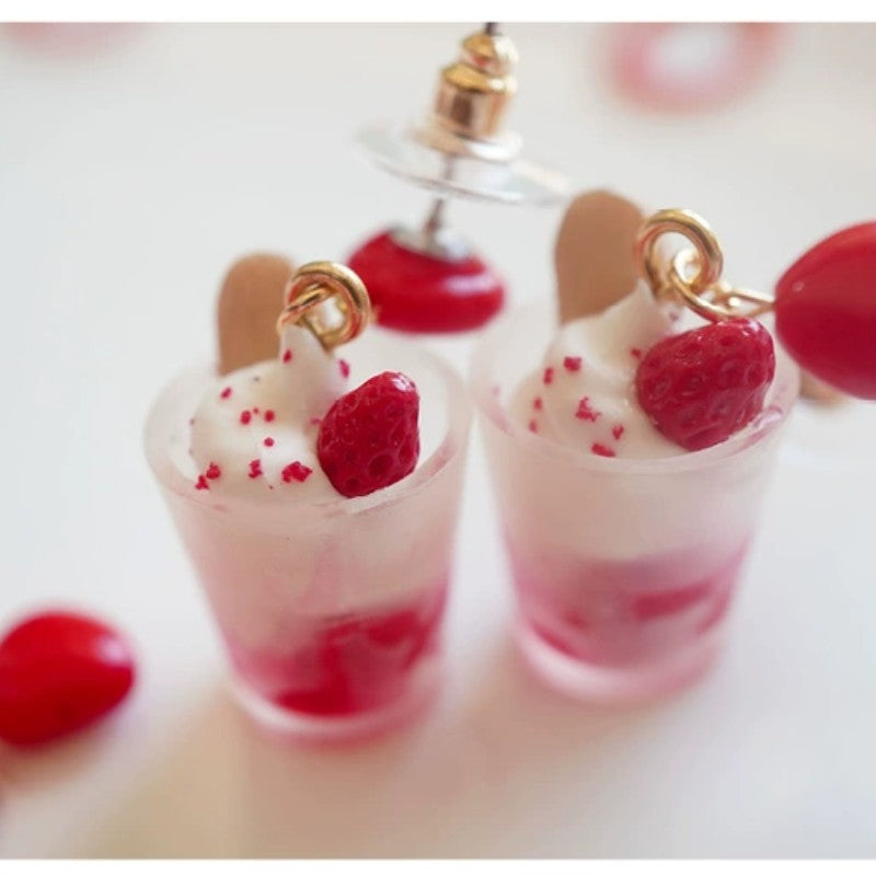 Strawberry Mousse Ice Cream Silver Earrings Ear Clips  HA2031
