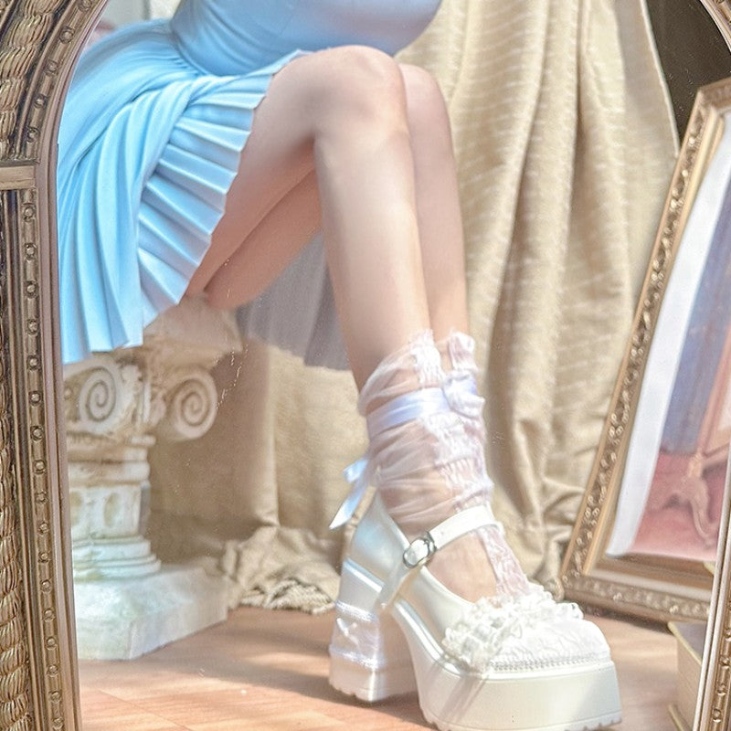 White Lace Bow High Heels   HA2128