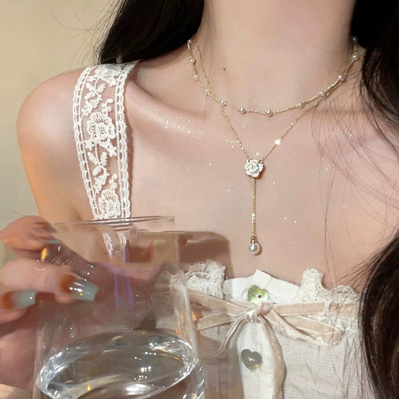 Women's double tassel pearl necklace   HA2142