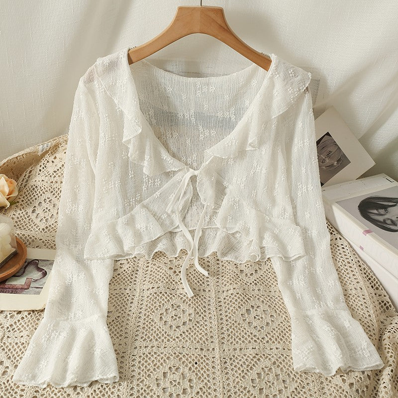 Ruffle Tie Sun Protection Cardigan   HA1786
