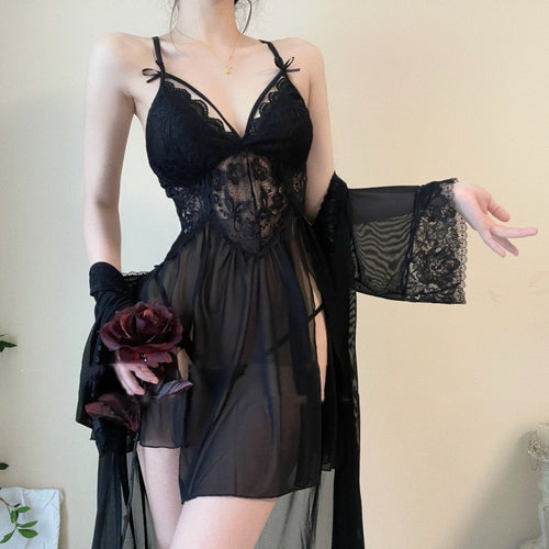 Mesh suspender one-piece nightdress   HA2074