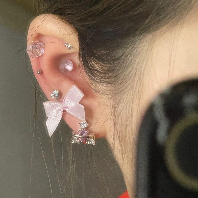 Pink Ribbon Bow Stud Earrings   HA1985