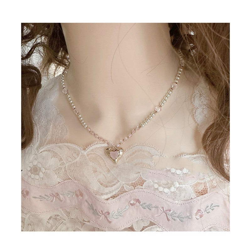 Heart Rose Quartz Pearl Necklace   HA1939
