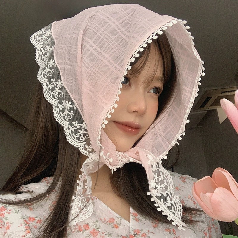 Pink lace flower triangle scarf   HA1874