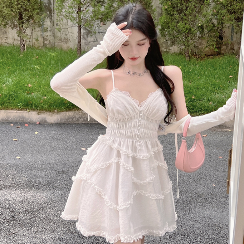 White suspender dress   HA2201