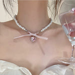 Sweet Heart Bowknot Pearl Necklace   HA1941