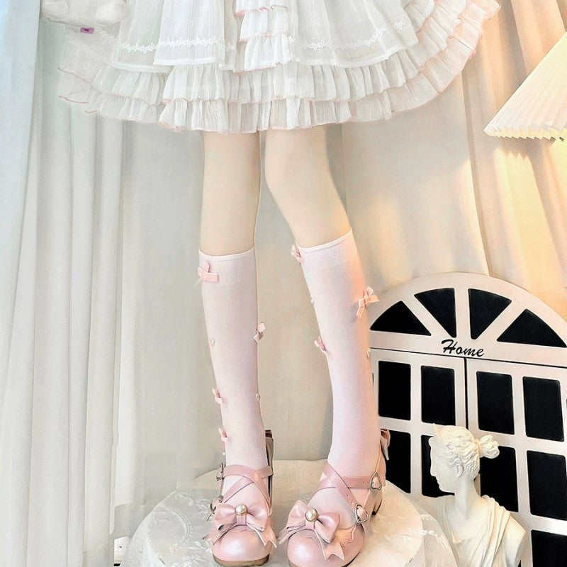 Pearl Bow Ballerina Calf Socks   HA1951