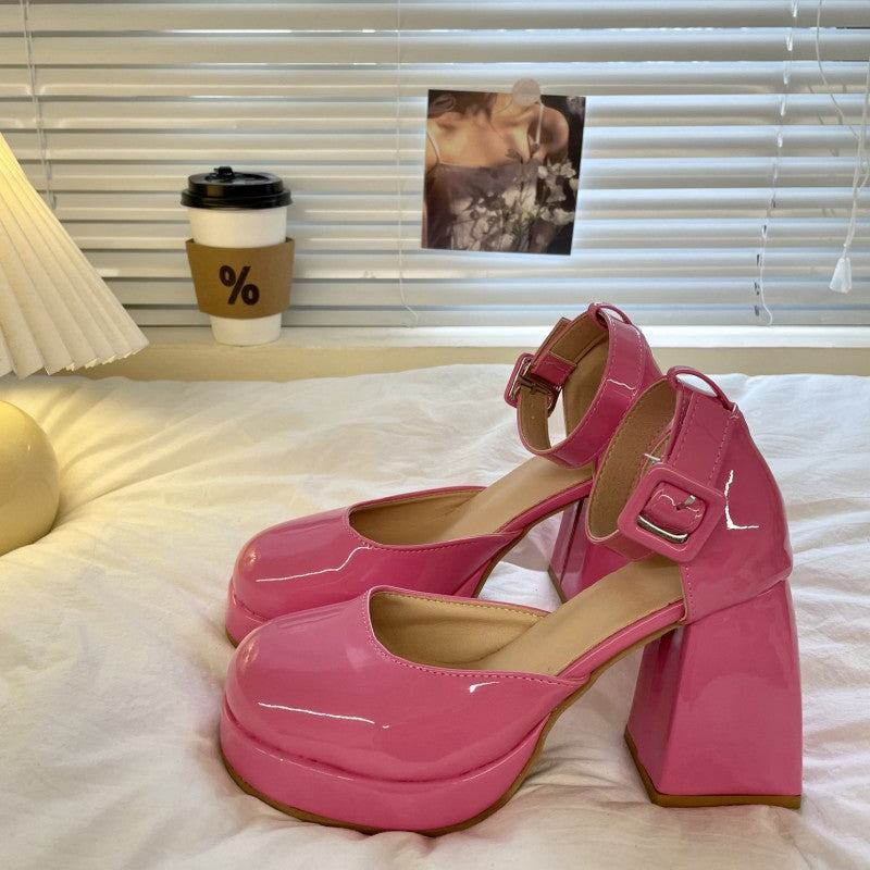 Barbie pink high heel leather shoes   HA1979