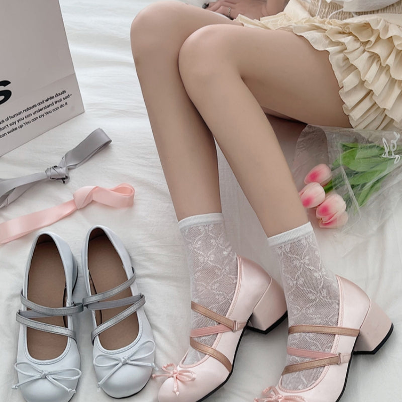 Bowknot Cross Strap Chunky Heels   HA2200