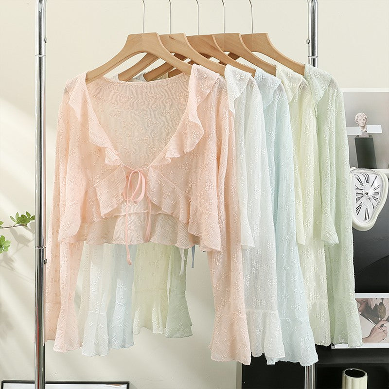 Ruffle Tie Sun Protection Cardigan   HA1786