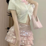 Pink Sequin Low Waist Cake Dress   HA1911