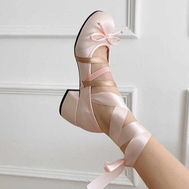 Bowknot Cross Strap Chunky Heels   HA2200